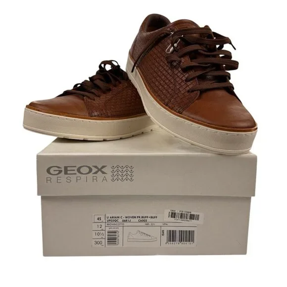 Geox Men's Ariam C Woven PR. Buff Brown Cotto Leather Sneaker U925QC_06R1J Sz 12 - Picture 4 of 11